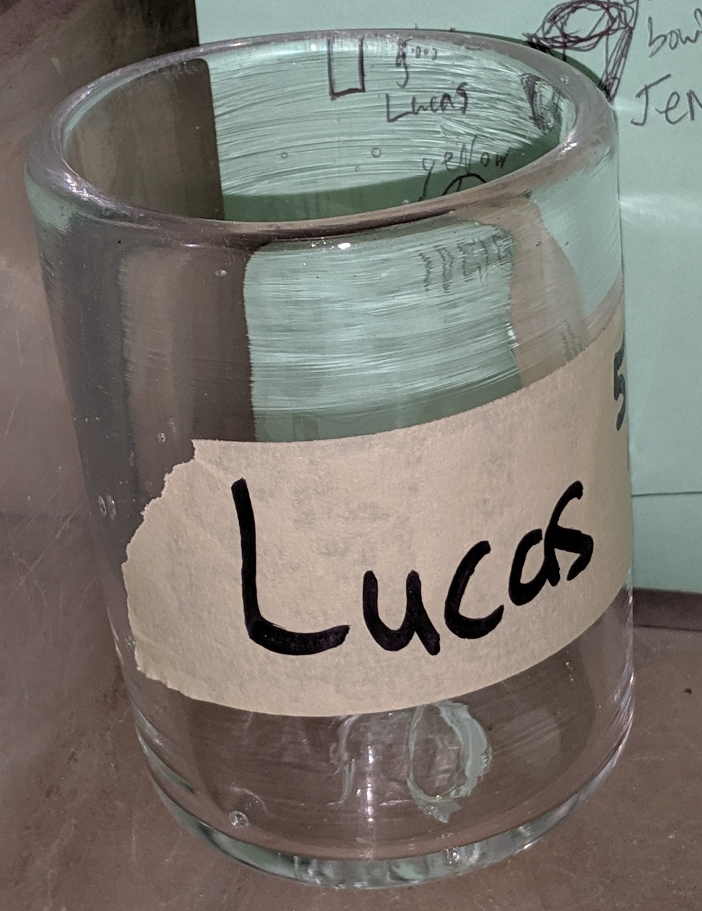 broken-bottom glass with Lucas tape
