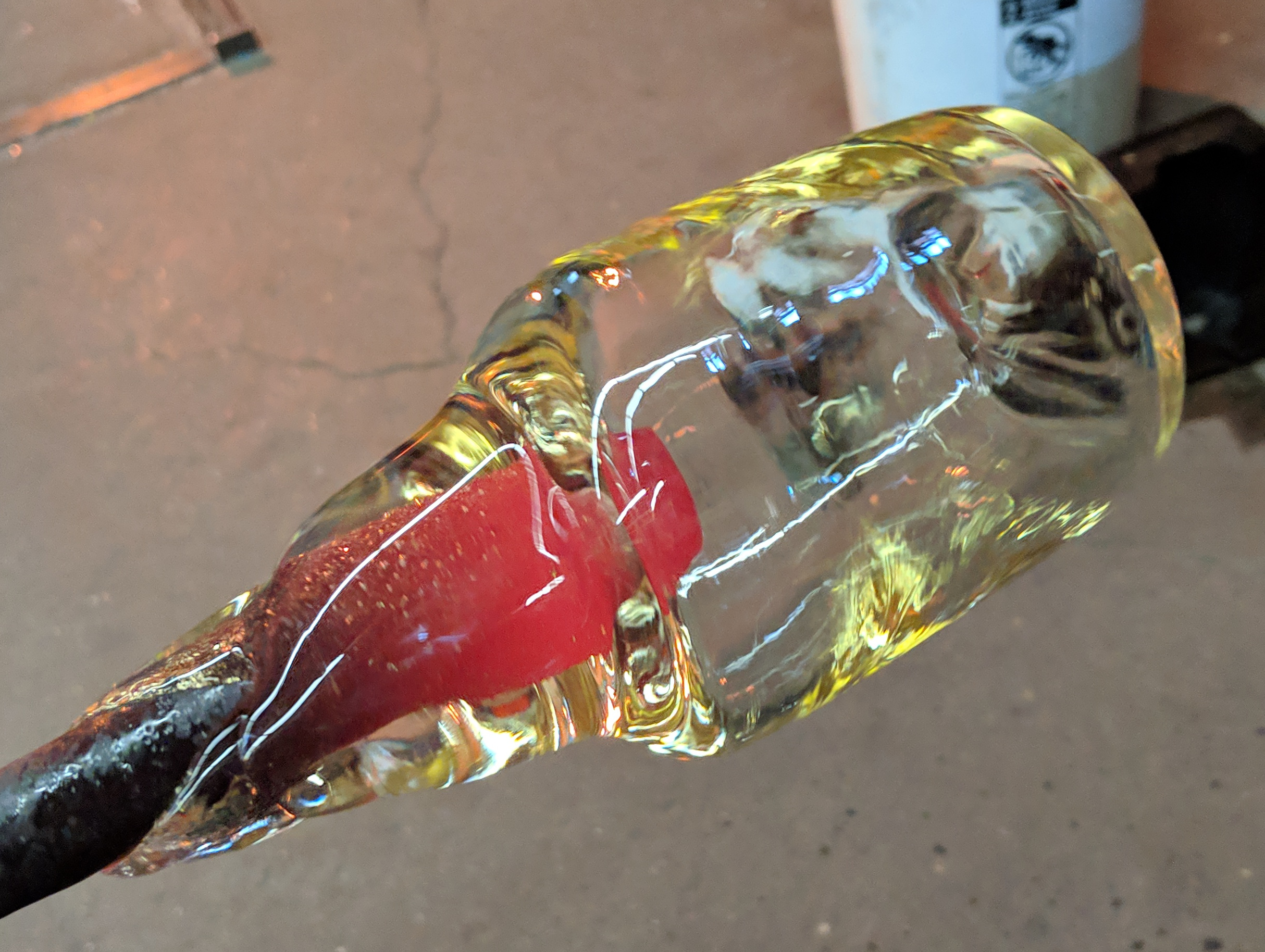 Post-mold pint glass, but too high on the pipe